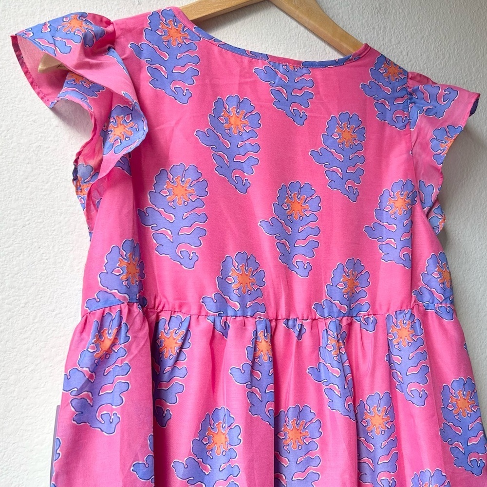 NWT J.Marie Pink Blue The Piper Floral Ruffle Dress Sz S - Picture 9 of 16
